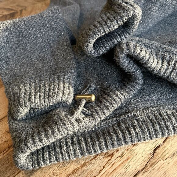 L.L. Bean Lambswool Quarter Zip Sweater Gray Plaid Collar Kangaroo Pocket - Picture 13 of 13